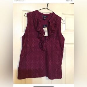 New Women CHAPS Denim Knit Victorian Lace Sleeveless  Layering Top Ruffle Large